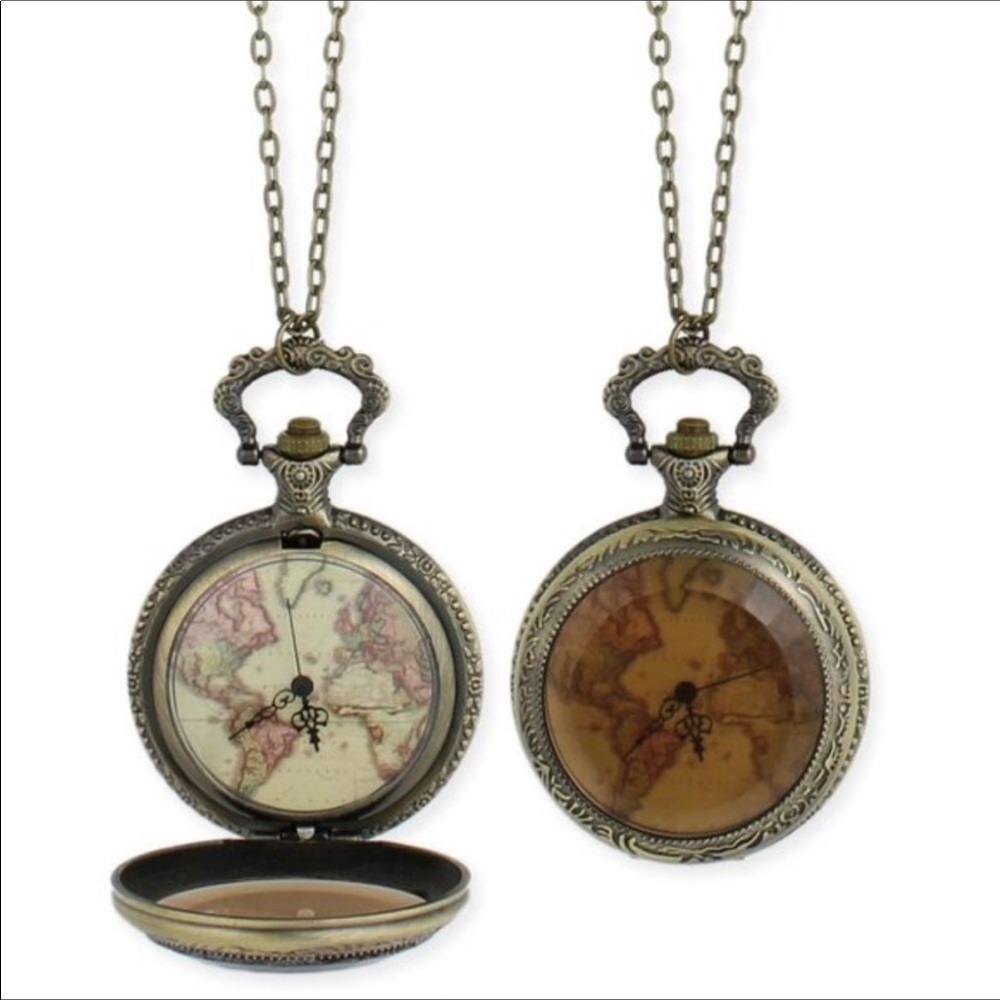 Steampunk world map watch pocket watch or necklace.PRICE DROP